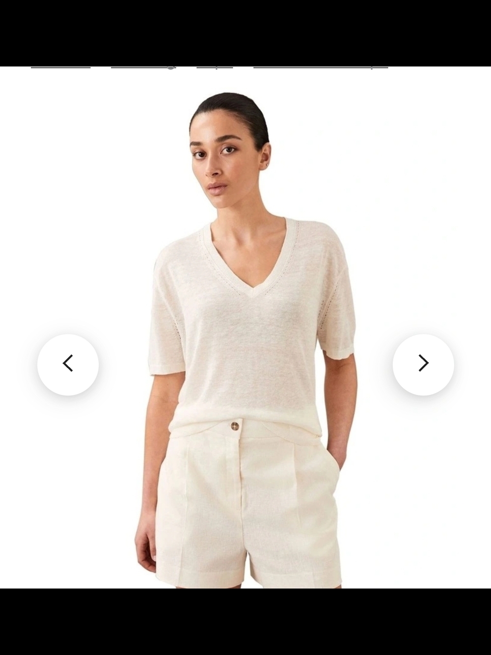 Calvin Klein Cream V-Neck Knit Top Lux Linen Blouse Sweater